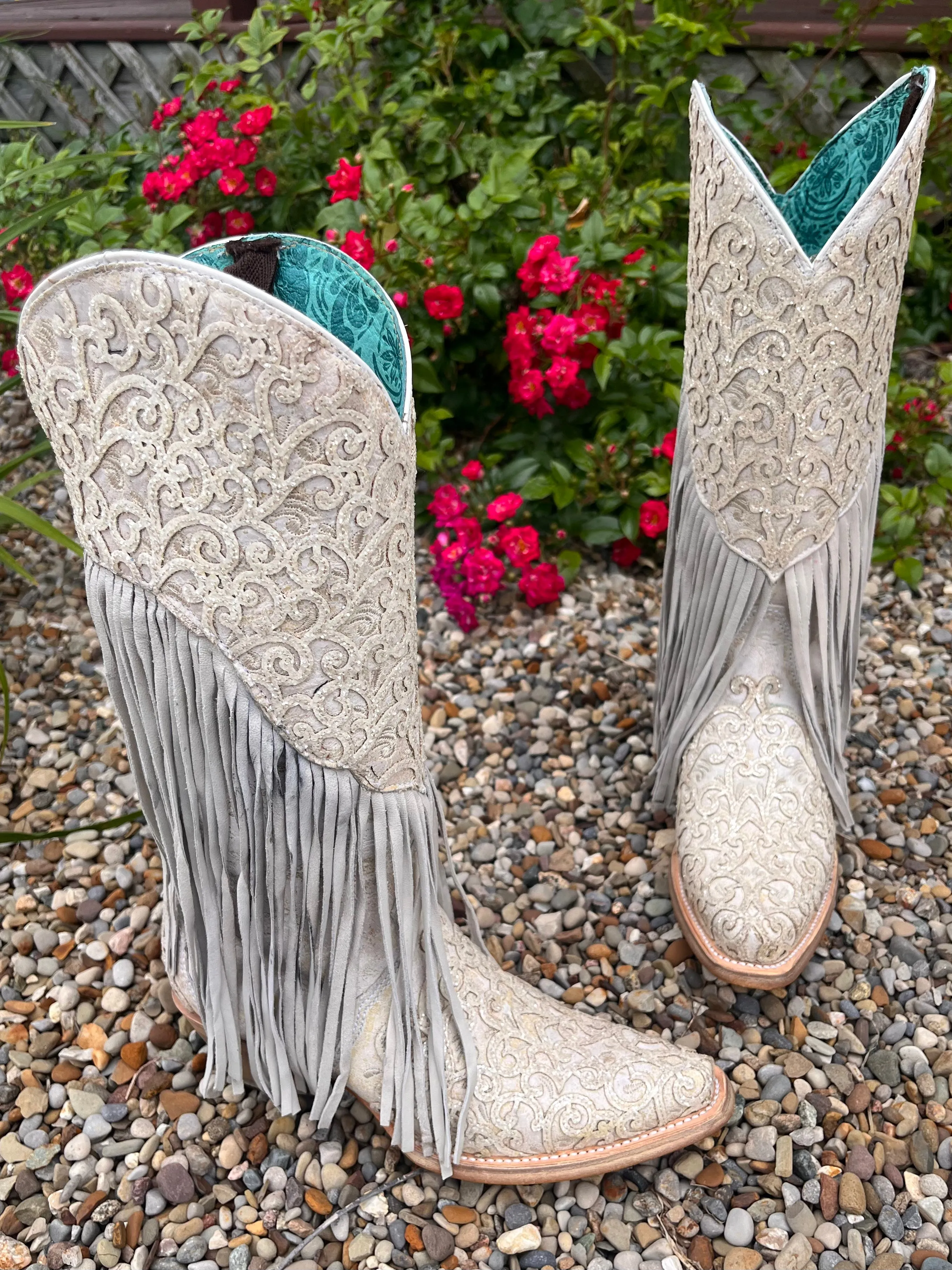 Corral Women's White Fringed Cowgirl Boots C3955