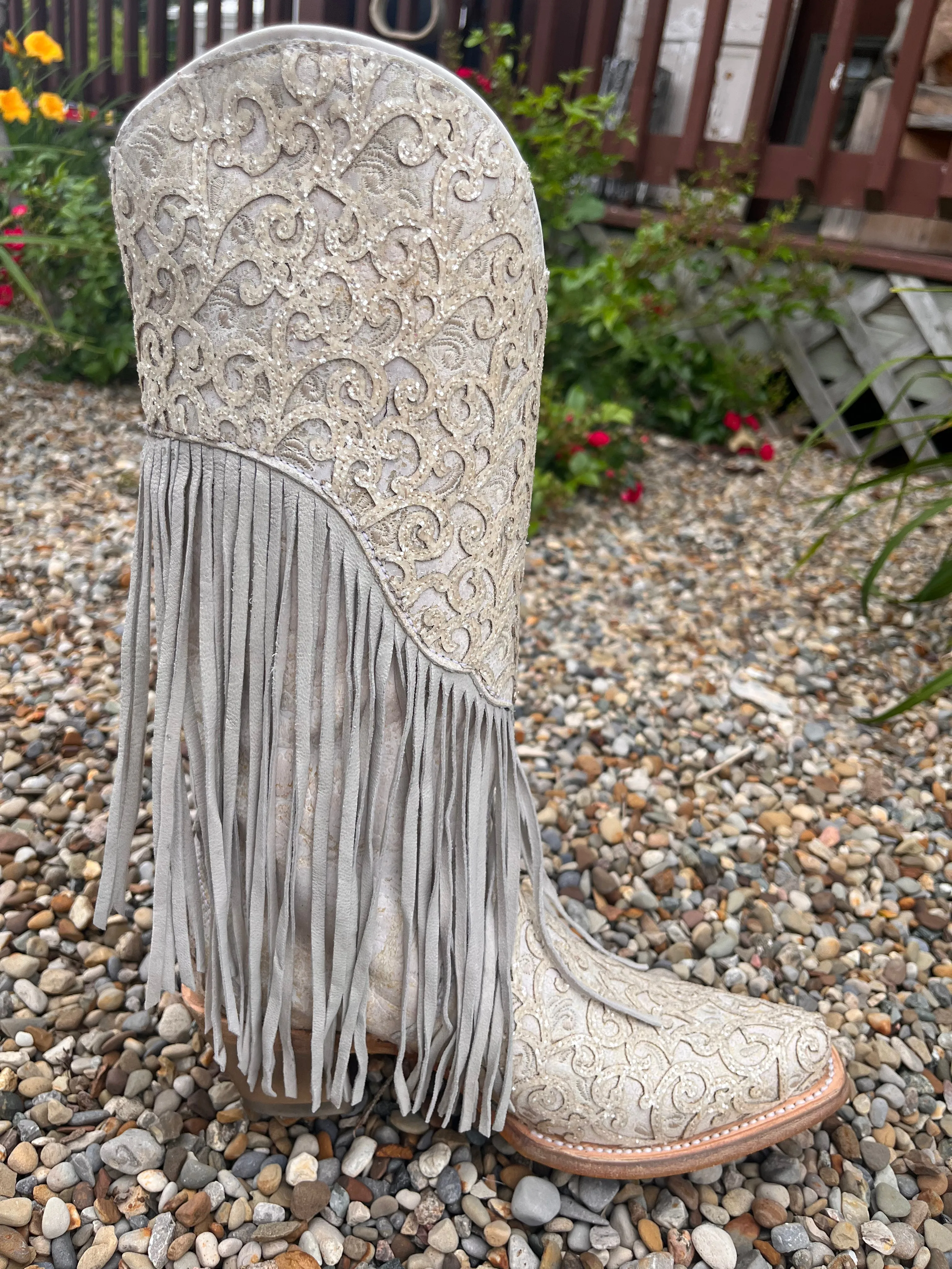 Corral Women's White Fringed Cowgirl Boots C3955