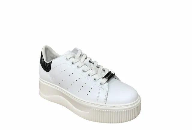 Cult scarpa sneakers da donna in pelle con zeppa Perry 3162 Low glitter bianco zebra