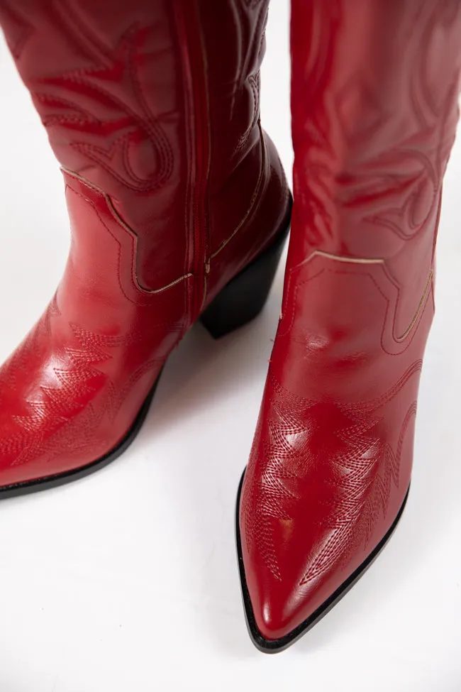 Daelyn Red Leather Cowboy Boots