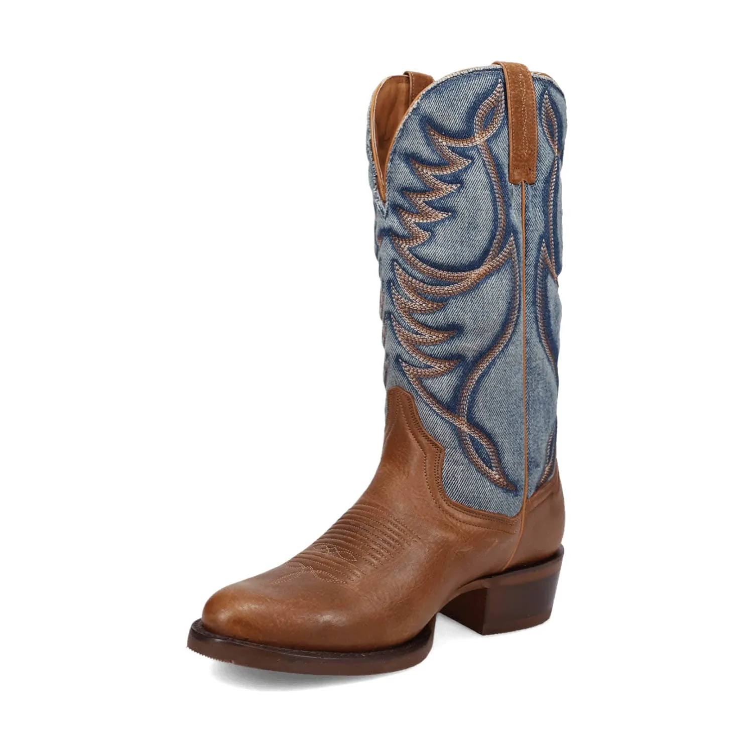 Dan Post Mens Bullock Tan/Denim Leather Cowboy Boots