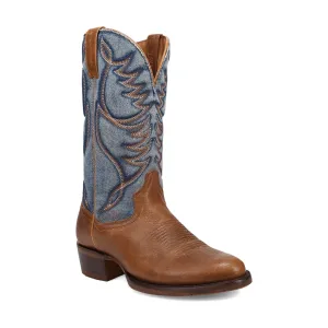 Dan Post Mens Bullock Tan/Denim Leather Cowboy Boots