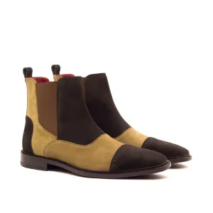 DapperFam Vesuvio in Dark Brown / Camel Men's Lux Suede Chelsea Multi Boot