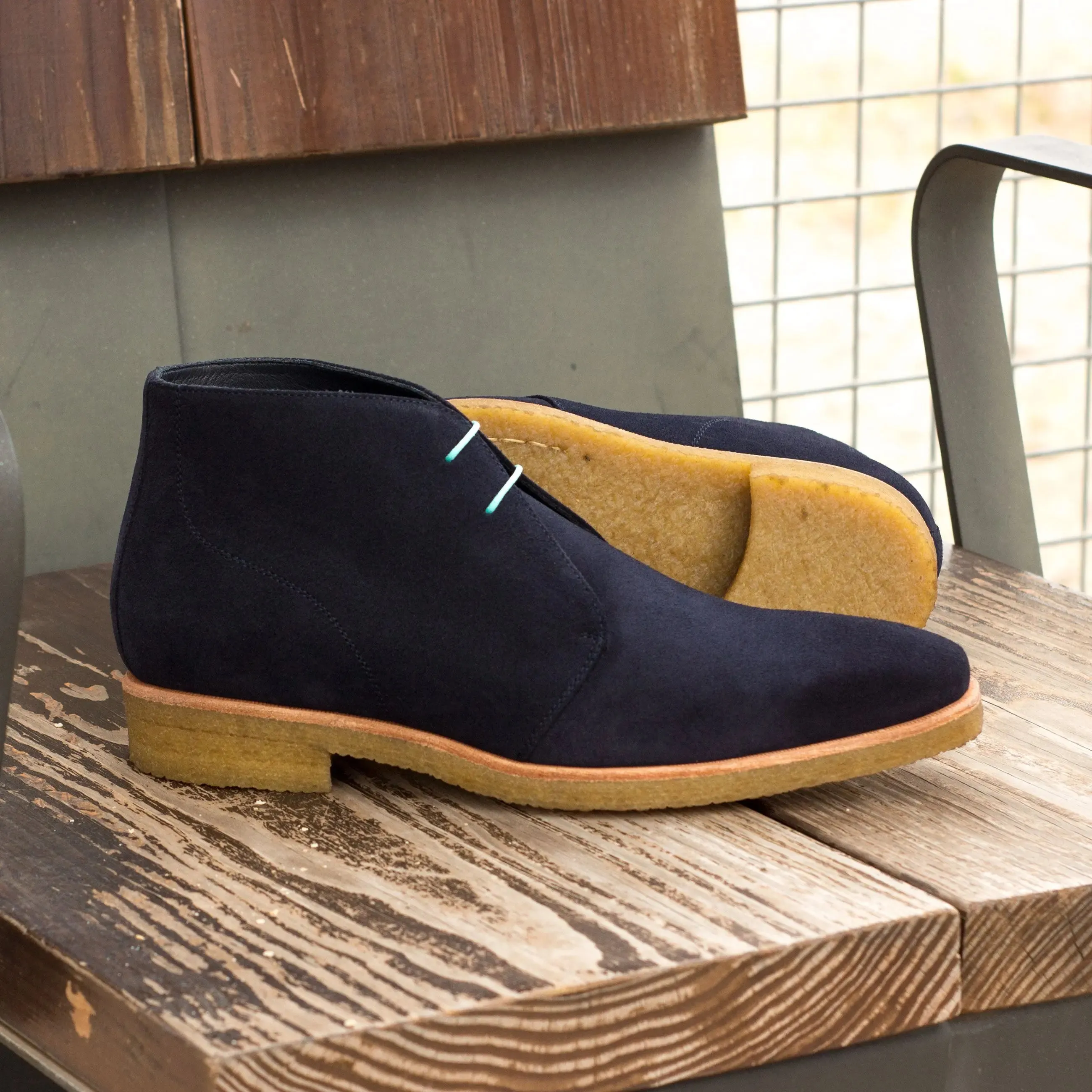 DapperFam Vivace in Navy Men's Lux Suede Chukka