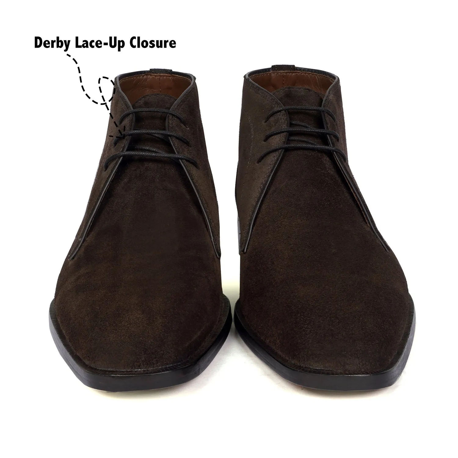 Derby Lace-Up Chukka Boot in Dark Brown Suede Leather