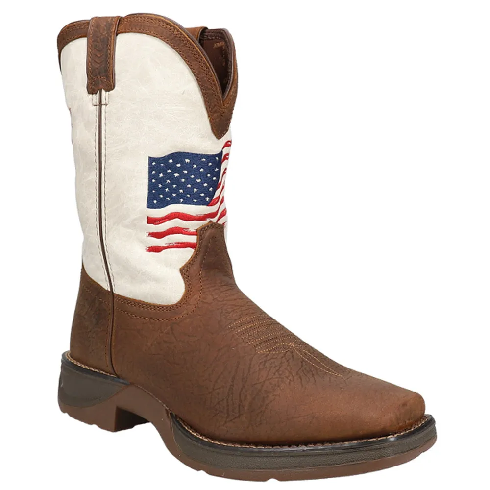 Distressed Flag Patriotic Cowboy Square Toe Boots (Big Kid)