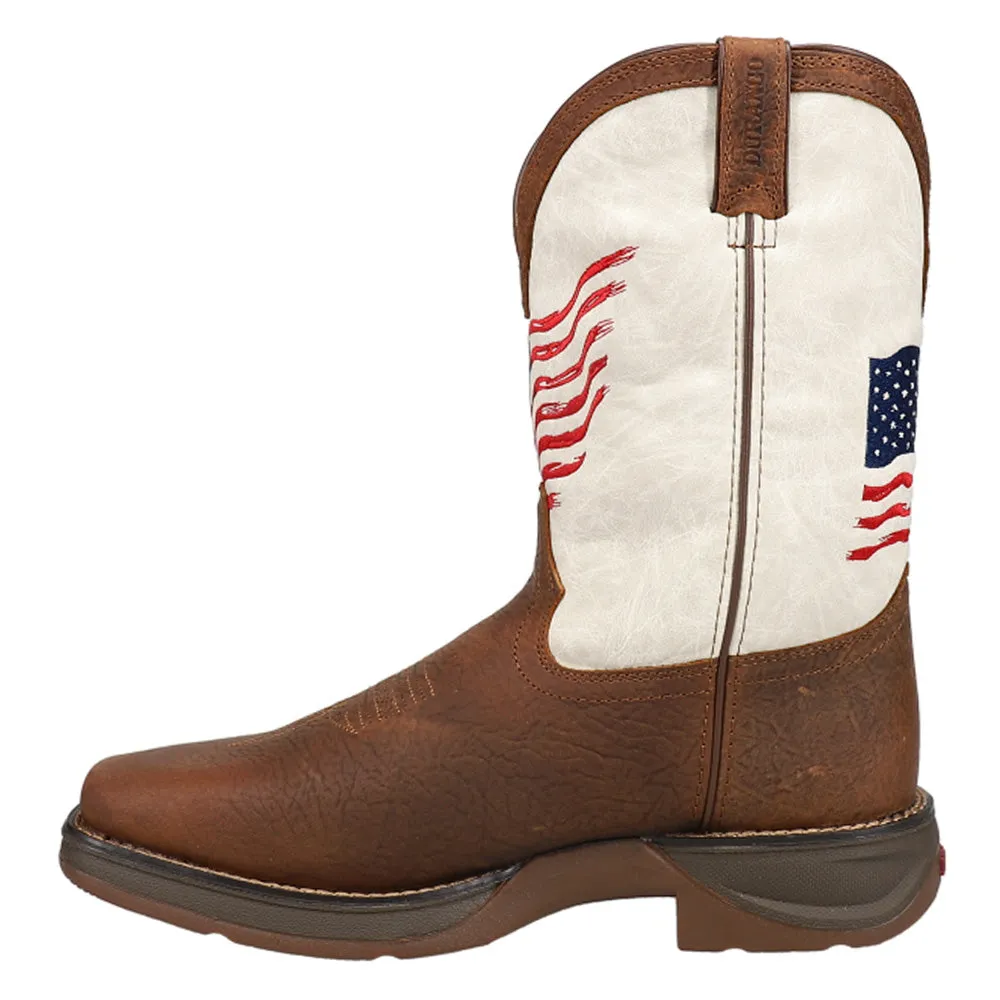 Distressed Flag Patriotic Cowboy Square Toe Boots (Big Kid)