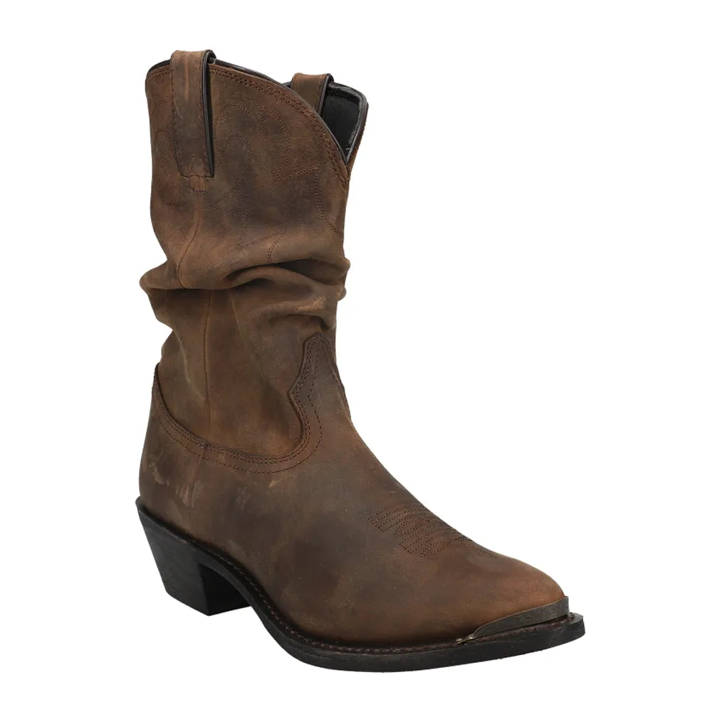 Distressed Slouch Round Toe Pull On Cowboy Boots