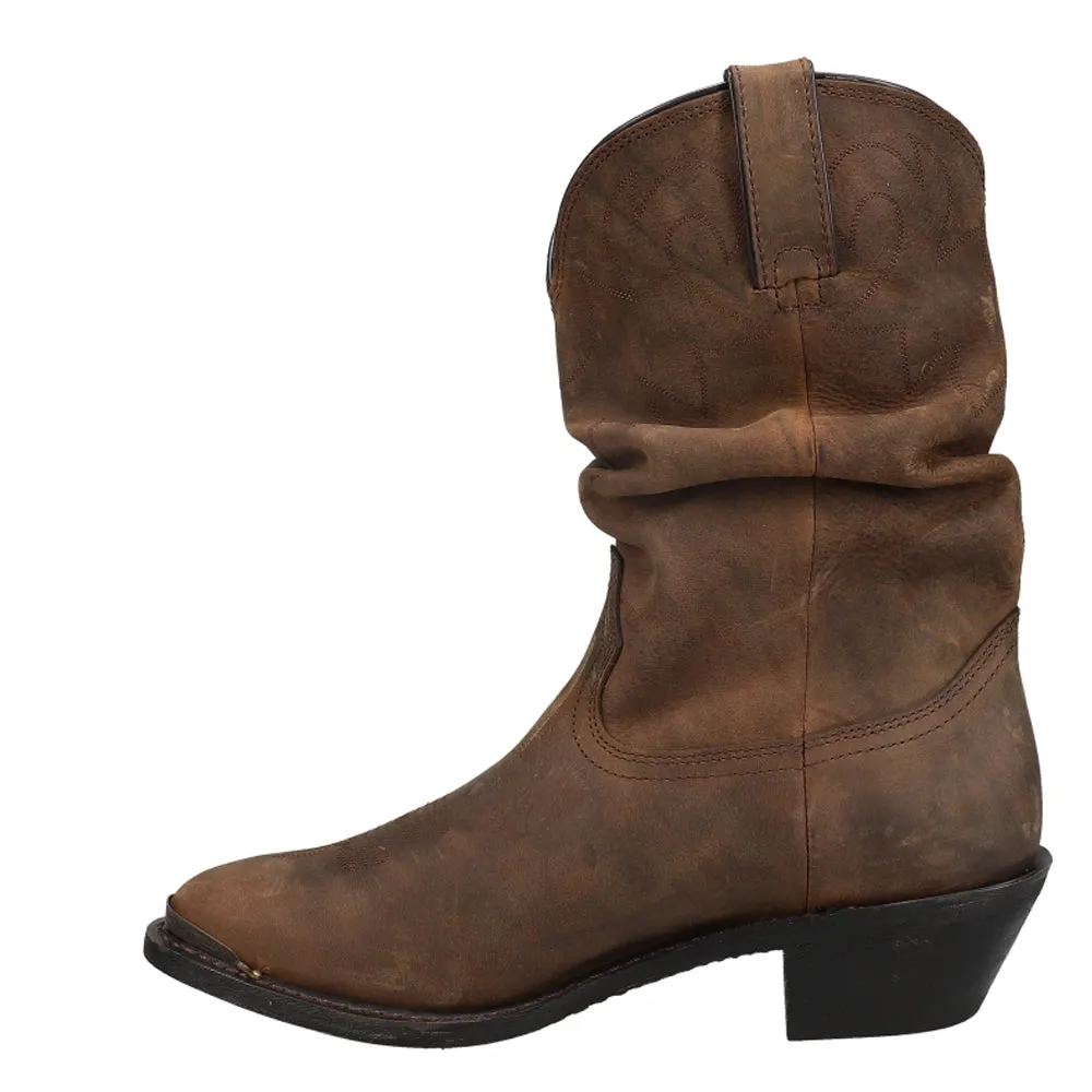 Distressed Slouch Round Toe Pull On Cowboy Boots