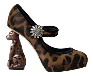 Dolce & Gabbana Black Brown Calf Leopard Heel Mary Jane Pump Shoes