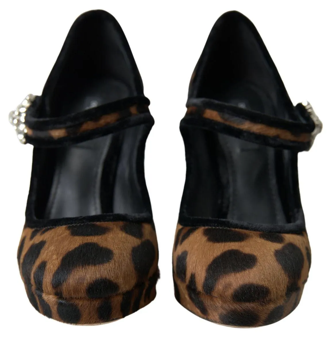 Dolce & Gabbana Black Brown Calf Leopard Heel Mary Jane Pump Shoes