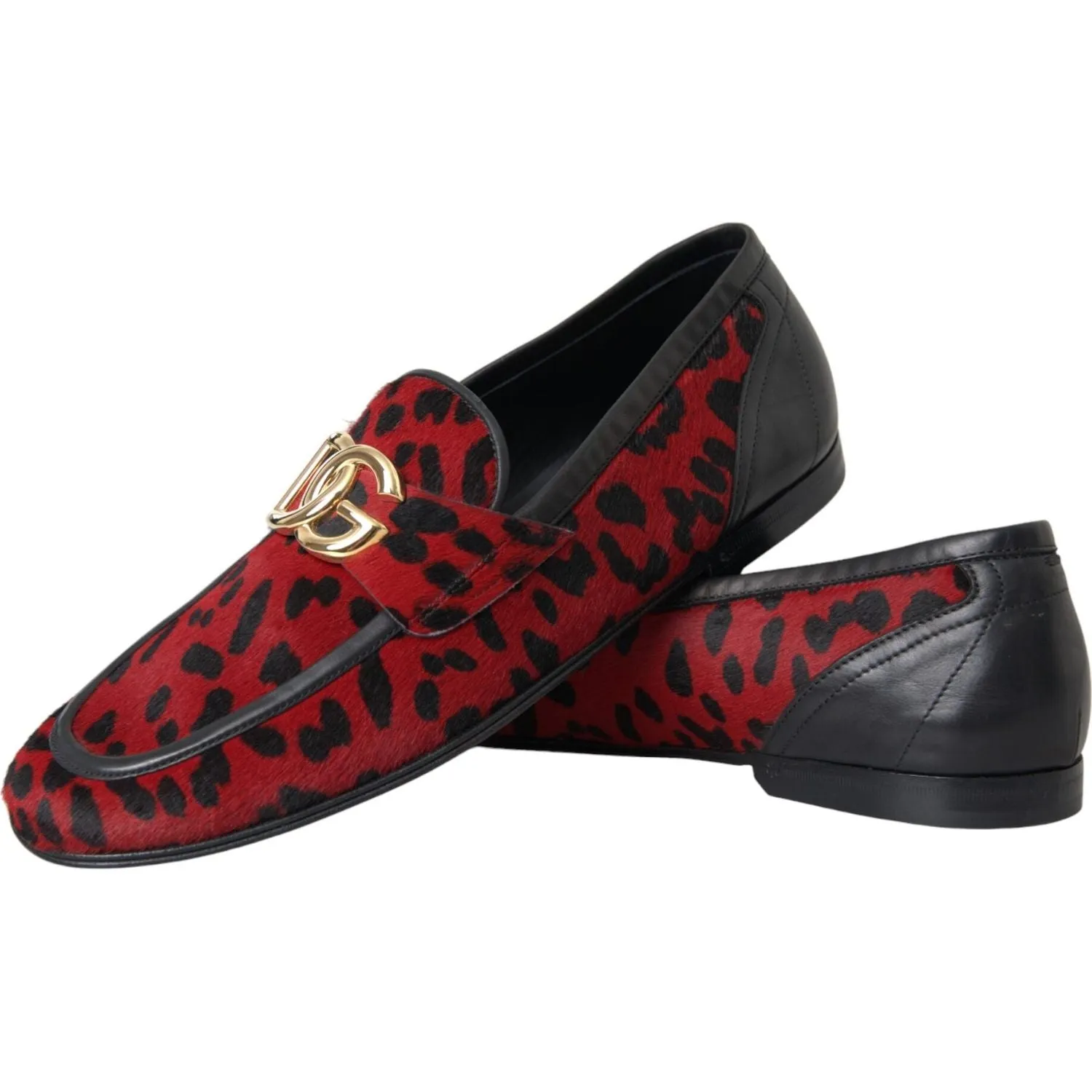 Dolce & Gabbana Red Black Leopard DG Loafers Formal Men Shoes