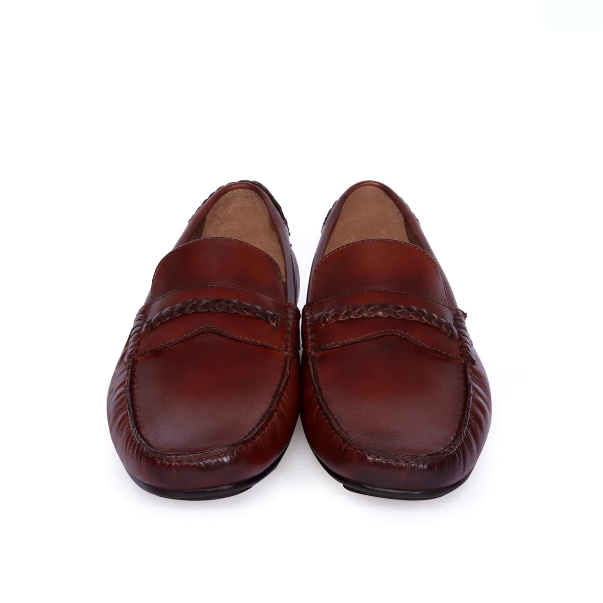 Driver Sole Espresso Loafer with Weaved Embellishment