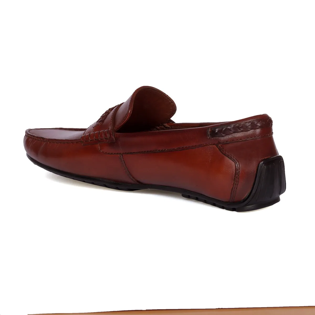 Driver Sole Espresso Loafer with Weaved Embellishment