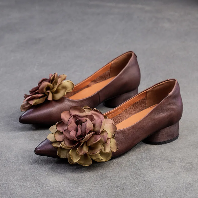 Elegant Pointed Toe Flower Accents Shoes