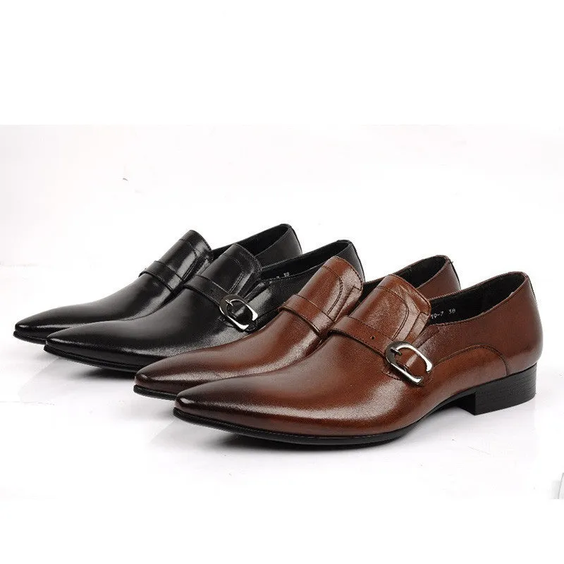 Elegant Vintage Style Men Loafers Shoes with Leather Strap and Buckle