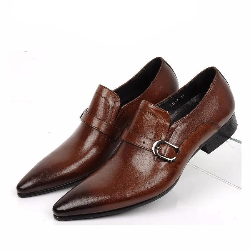 Elegant Vintage Style Men Loafers Shoes with Leather Strap and Buckle