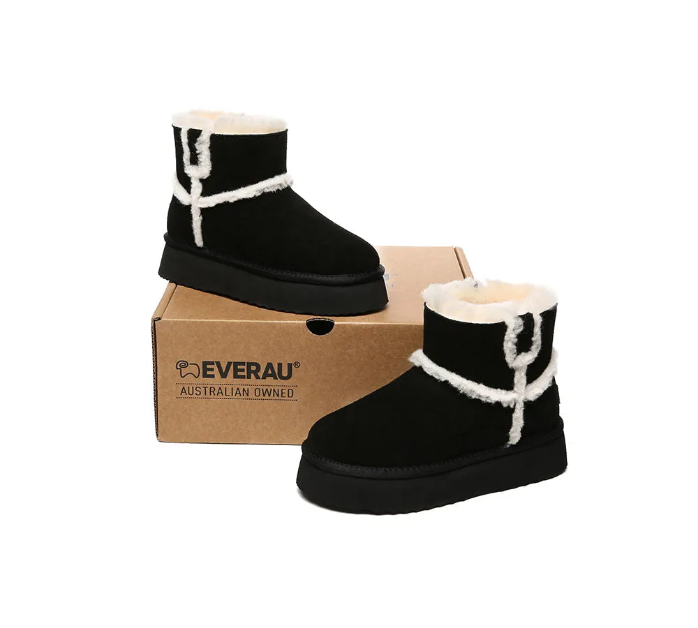 EVERAU® UGG Boots Women Sheepskin Wool Shearling Lined Ankle Platform Schunck