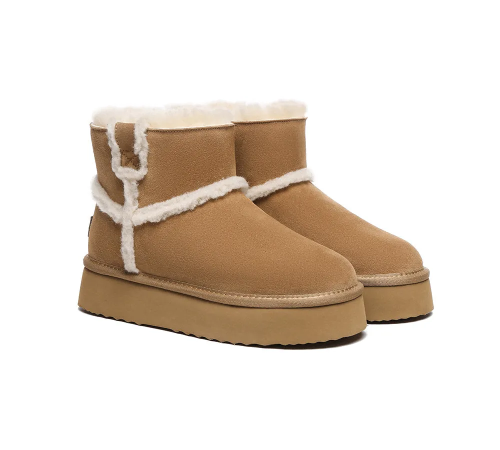 EVERAU® UGG Boots Women Sheepskin Wool Shearling Lined Ankle Platform Schunck