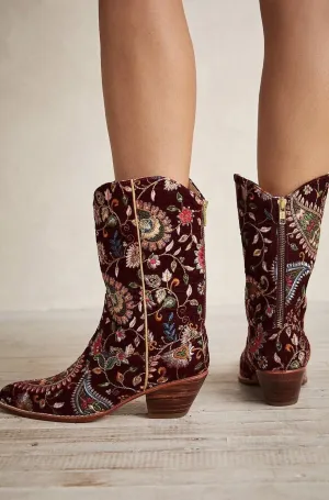 EVY EMBROIDERED VELVET BOOTS