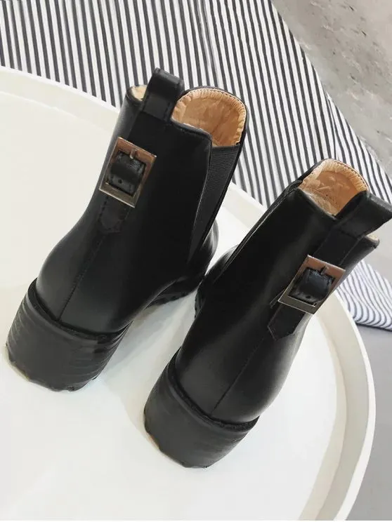 Fashion Stacked Heel Faux Leather Ankle Boots