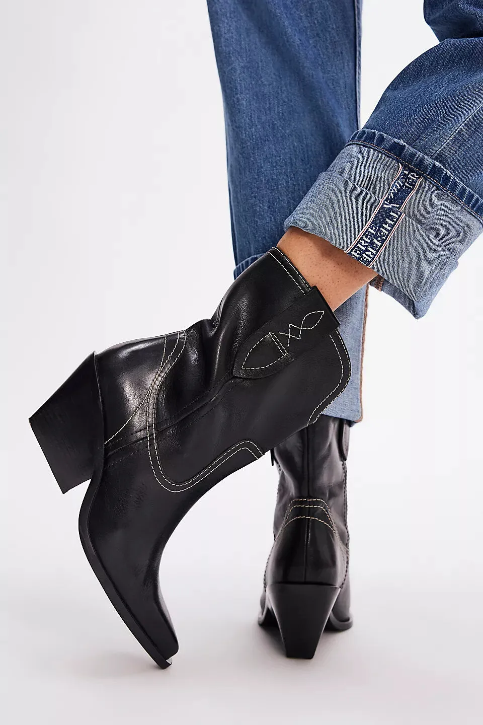 Free People Shoes Pitchfork Point Western Boots in Victorian Black Leather