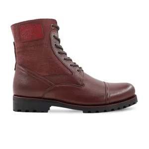 Gabriel - Men's Oxblood Pebble Grain Leather and Tweed Boot