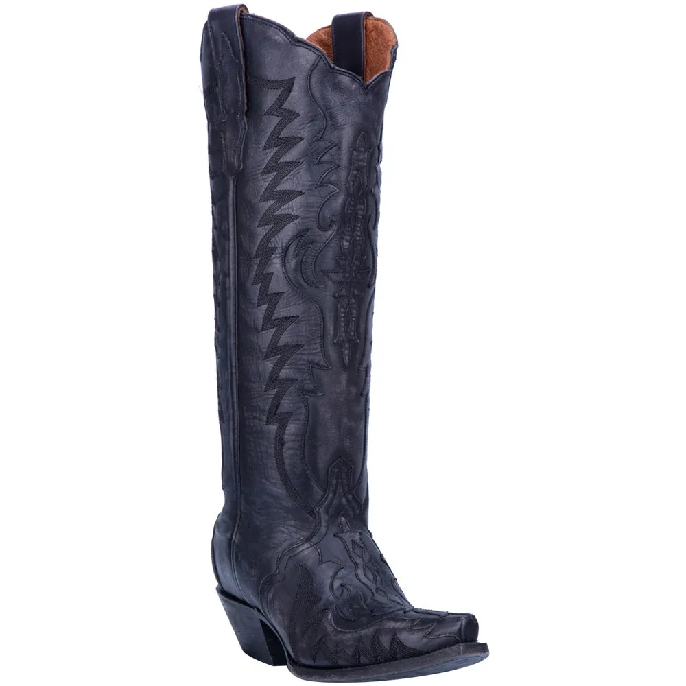 Hallie Tooled-Inlay Embroidery Snip Toe Cowboy Boots