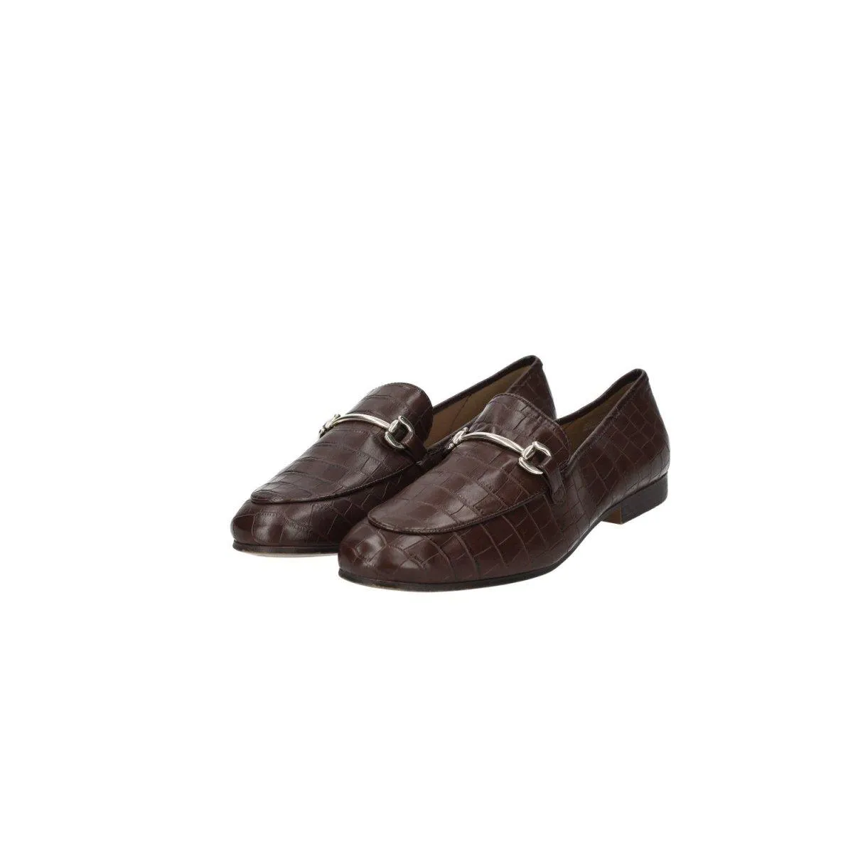 H&M Croc Embossed Loafers Leather Brown Colour For Women