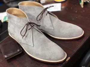 Handmade Men's Gray Chukka Suede Lace Up Boots, Men Ankle Boots, Men Designer Fashion Boots