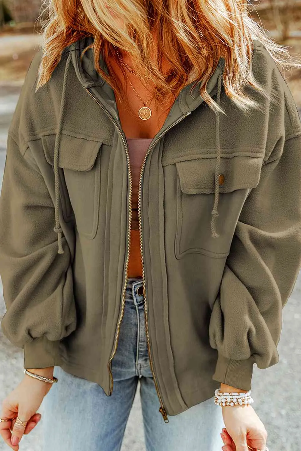 Hey Cowboy Zip-Up Drawstring Hooded Jacket