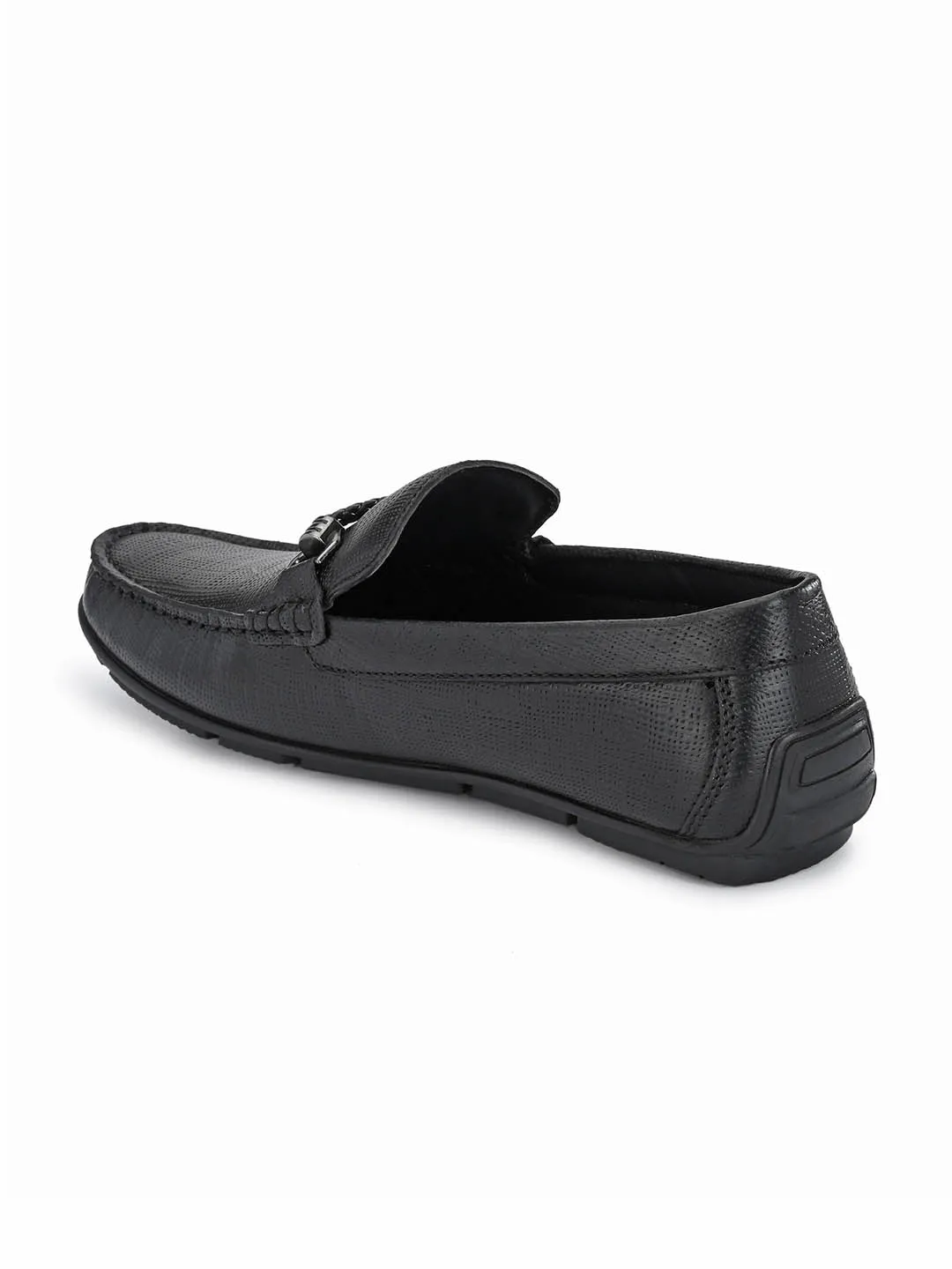 HITZ8304 Men's Black Leather Casual Slip-On Shoes