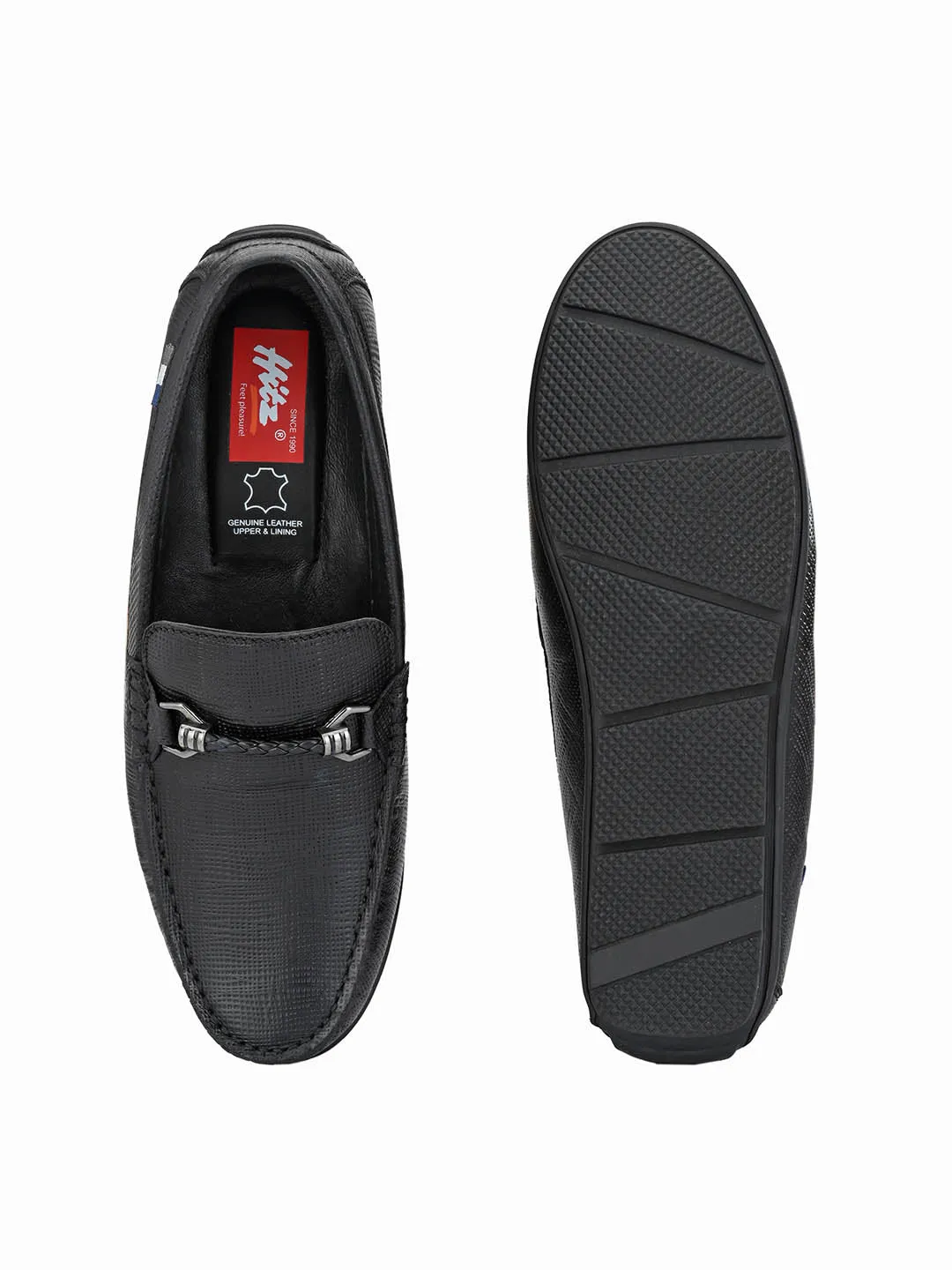 HITZ8304 Men's Black Leather Casual Slip-On Shoes