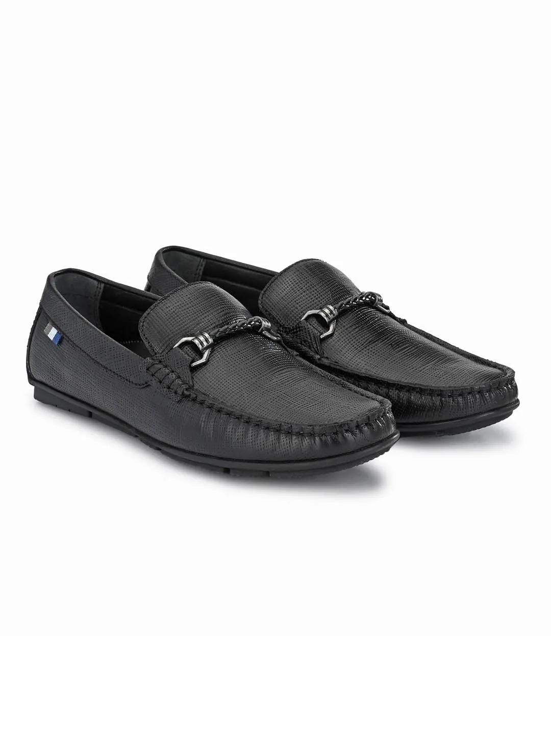 HITZ8304 Men's Black Leather Casual Slip-On Shoes