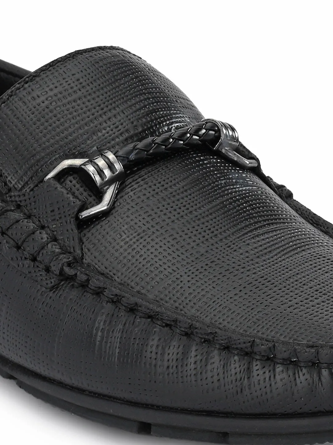 HITZ8304 Men's Black Leather Casual Slip-On Shoes