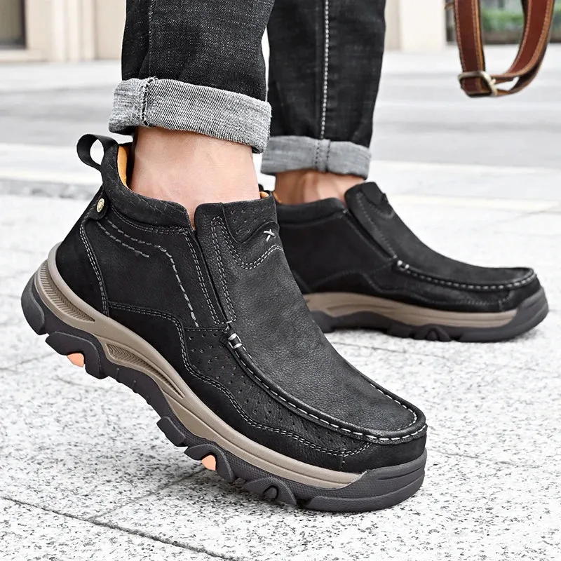 Hnzxzm Men Boots Genuine Leather Rubber Ankle Boots Men Outdoor Hiking Shoes Climbing Shoes New