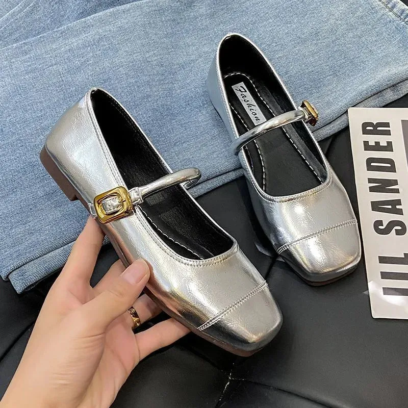 Hnzxzm Silver Mouth Temperament Mary Jane Shoes Women 2024 New Lightweight Spring and Summer Small Leather Shoes Single Shoes