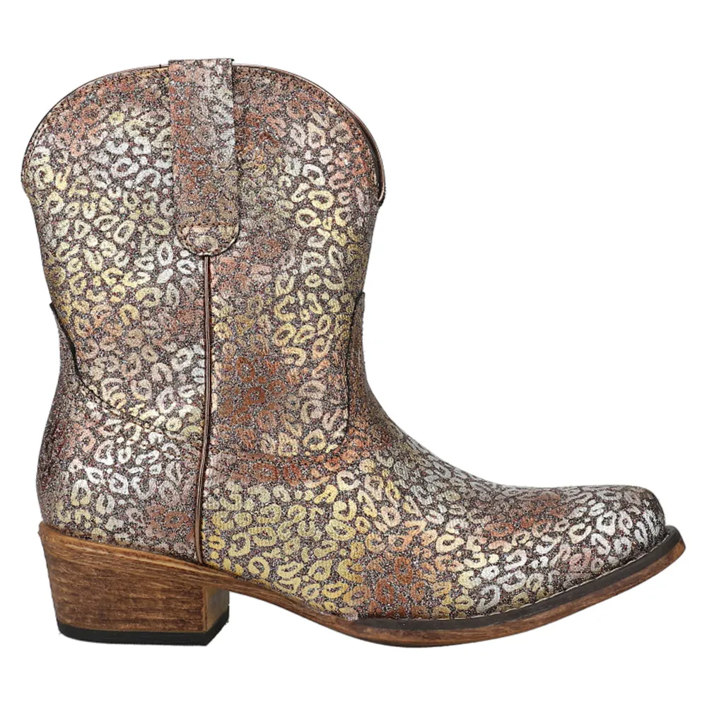 Ingrid Metallic Leopard-Cheetah Snip Toe Cowboy Bootie