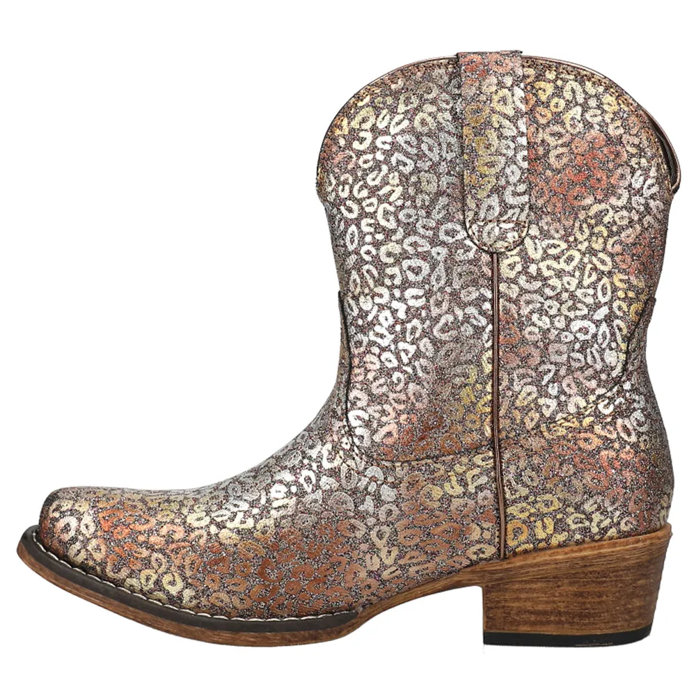 Ingrid Metallic Leopard-Cheetah Snip Toe Cowboy Bootie