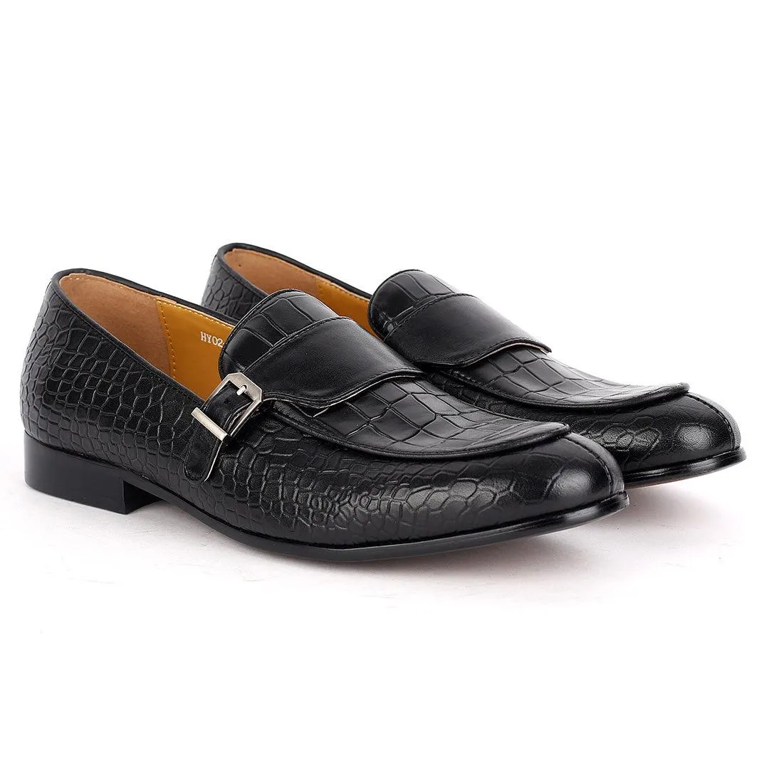 J.M Weston Classy Black Belted Croc Designed Shoe