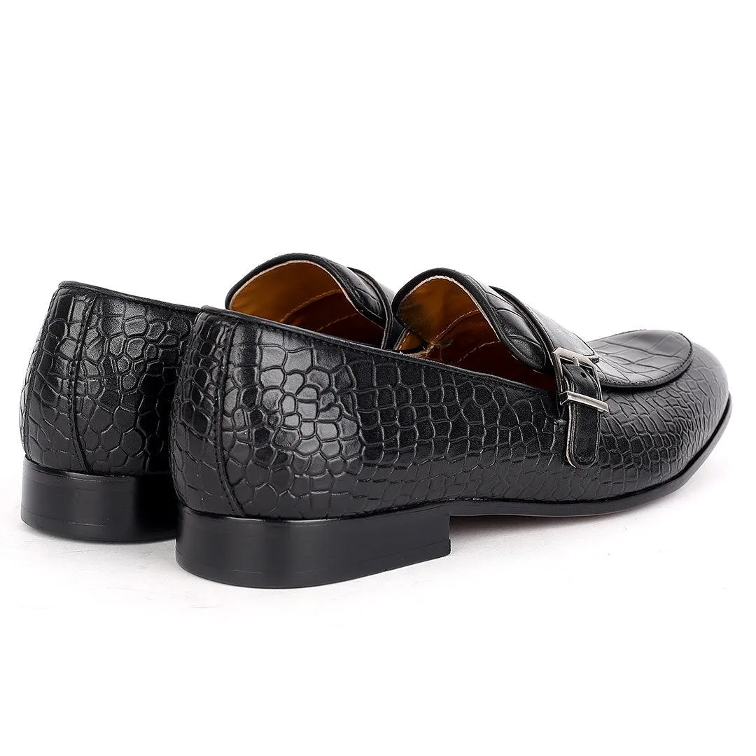 J.M Weston Classy Black Belted Croc Designed Shoe