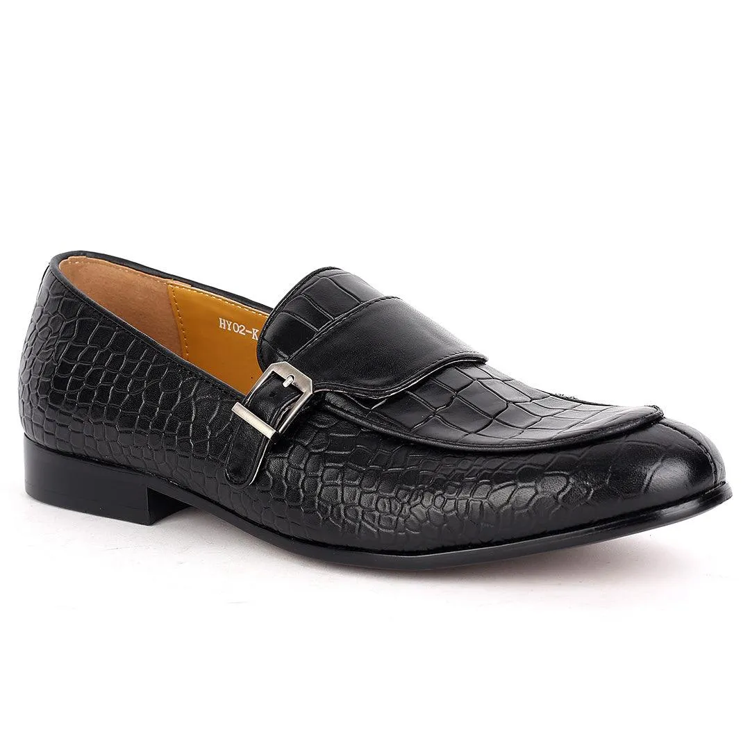 J.M Weston Classy Black Belted Croc Designed Shoe