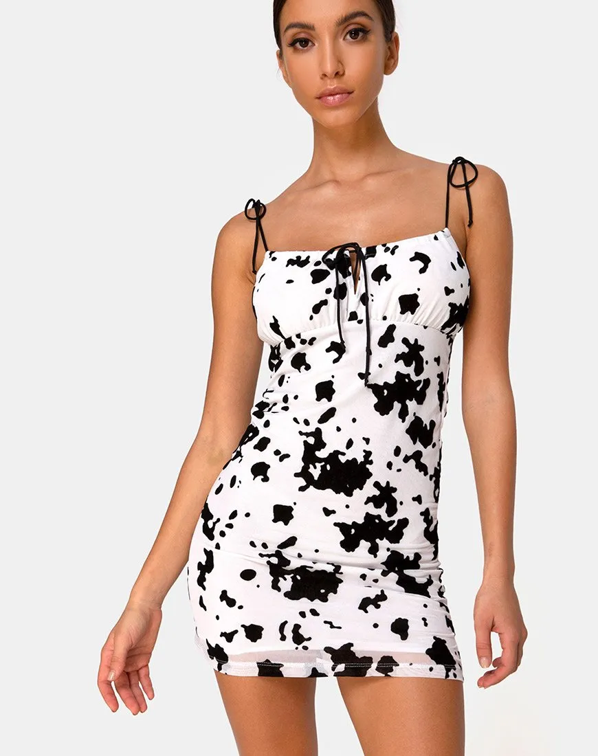 Karlia Mini Dress in Flock Dalmation Black and White