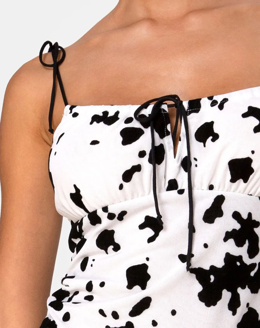 Karlia Mini Dress in Flock Dalmation Black and White