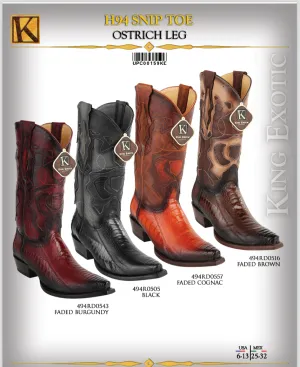 King Exotic Men's Snip Toe Ostrich Leg Cowboy Boots