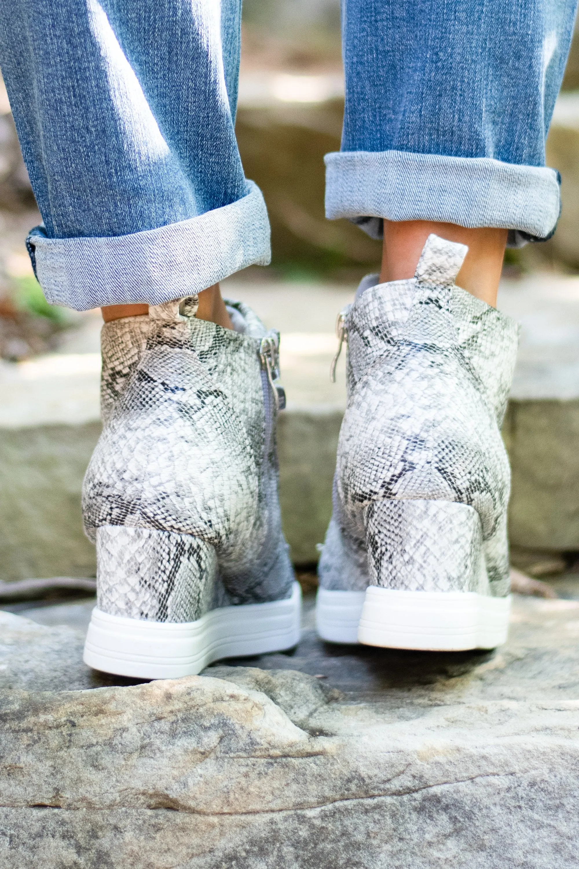 Known By All Gray Snake Wedge Sneakers