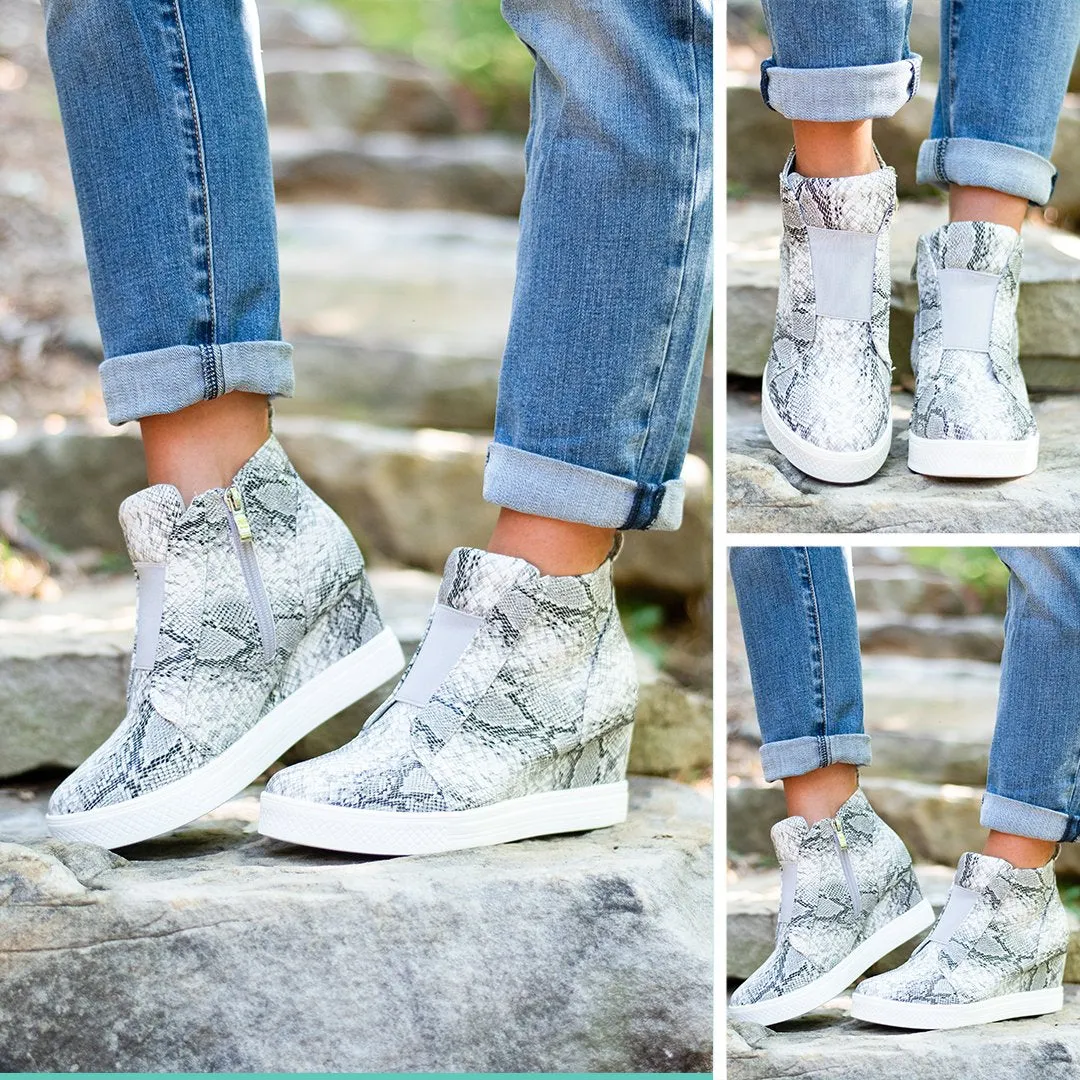 Known By All Gray Snake Wedge Sneakers