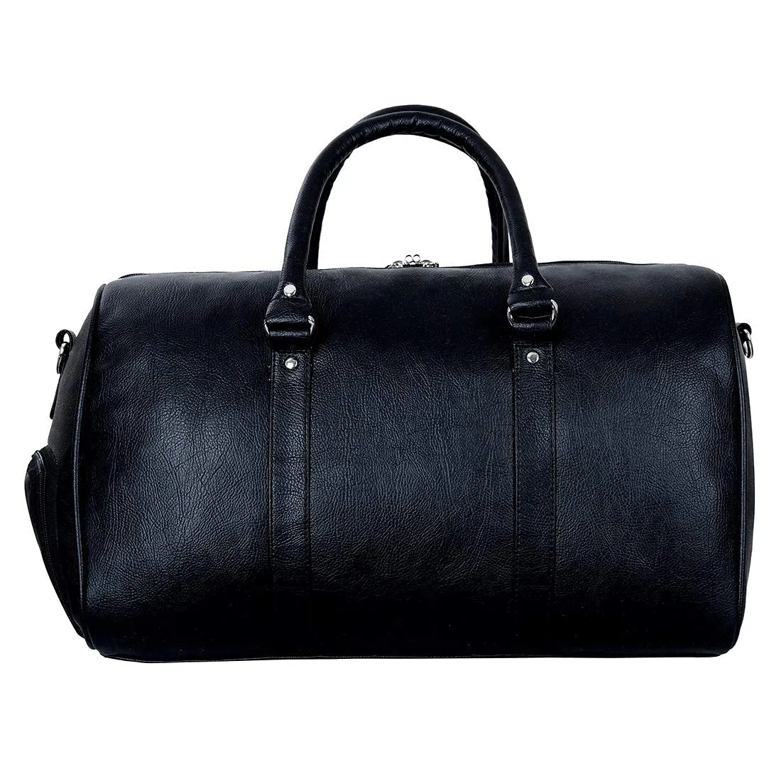 Leather World Black Pu Leather Sports Gym Duffle Bag with Shoe Compartment