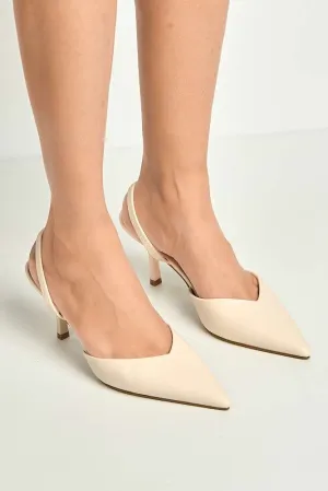 Liana Pointed Toe Slingback Court Shoes in Beige