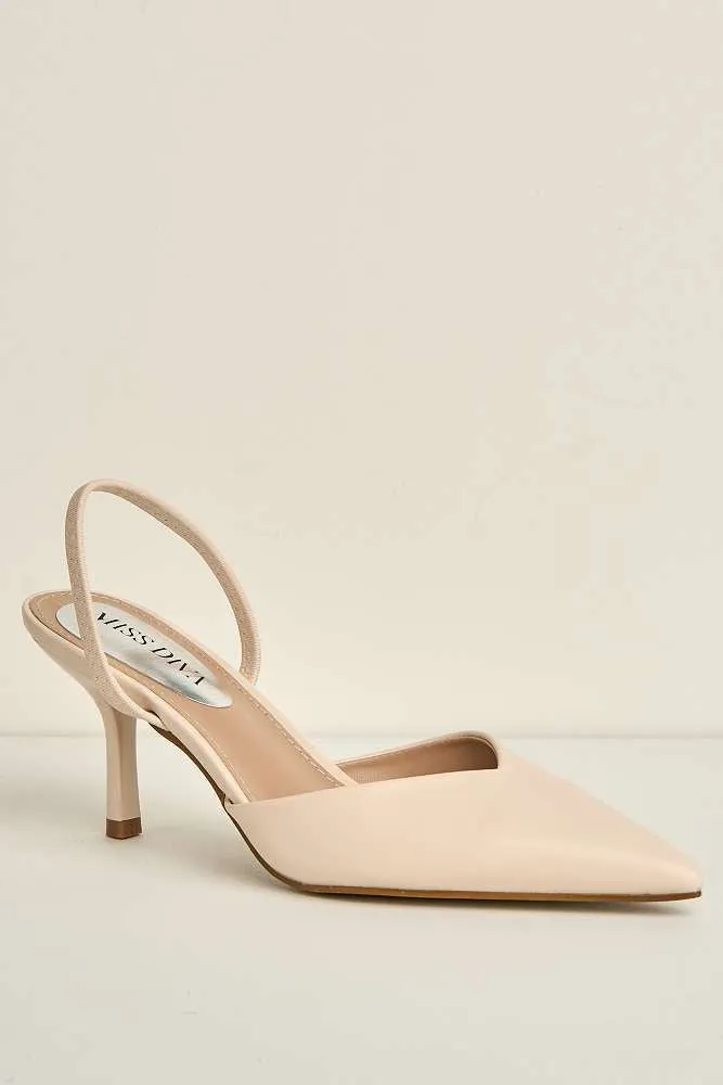 Liana Pointed Toe Slingback Court Shoes in Beige